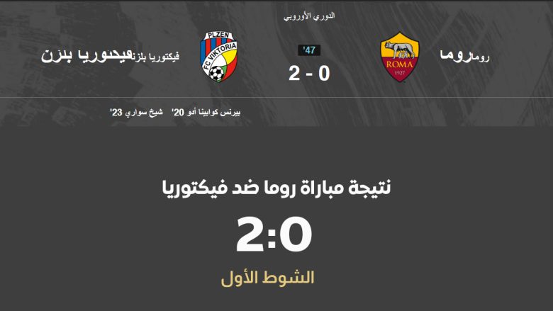 نتيجة مباراة روما ضد فيكتوريا